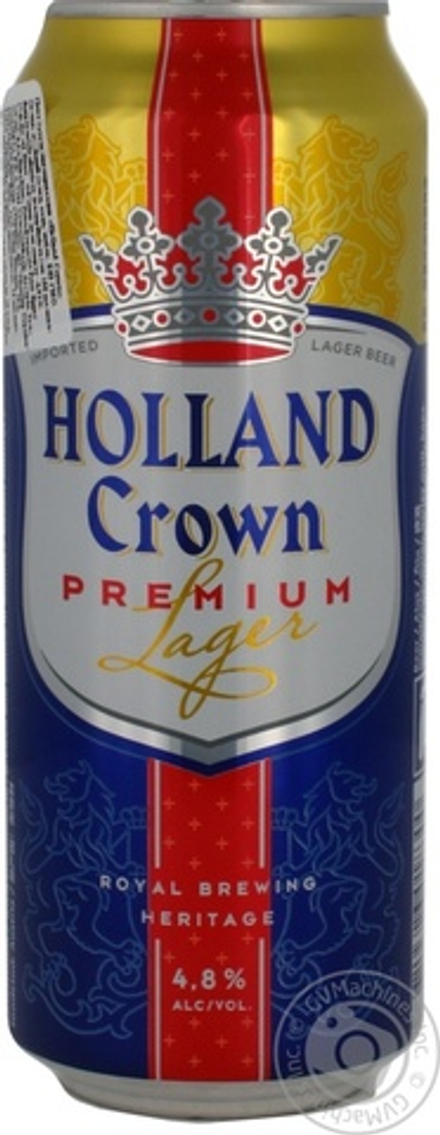 Пиво Холанд Краун Премиум Лагер / Holland Crown Premium Lager 0.5 - банка