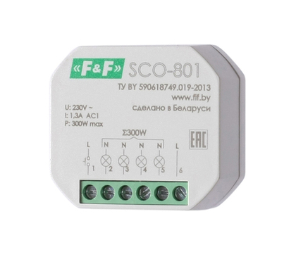 Регулятор освещенности (диммер) SCO-801 1,3А 230В АС (для ламп накаливания до 300Вт)