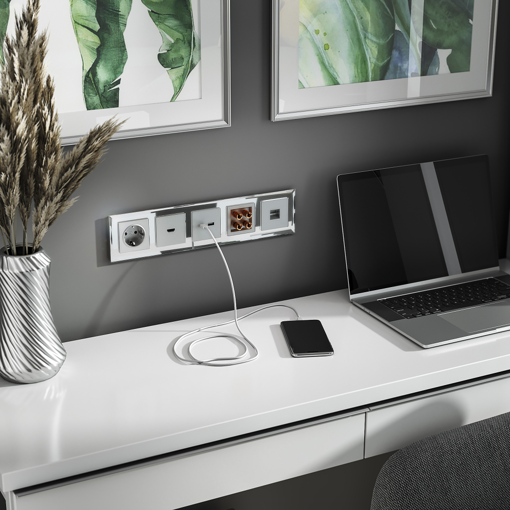 Розетка с заземлением (серебряный)