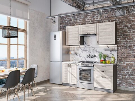 Прямая модульная кухня Лофт-05 Cappuccino Veralinga - Graphite 2140*1800*600