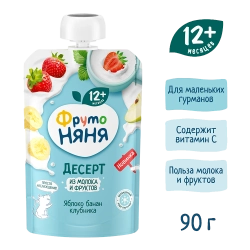 Фрутоняня пауч Десерт из яблок, бананов и клубники 90г с 12 месяцев