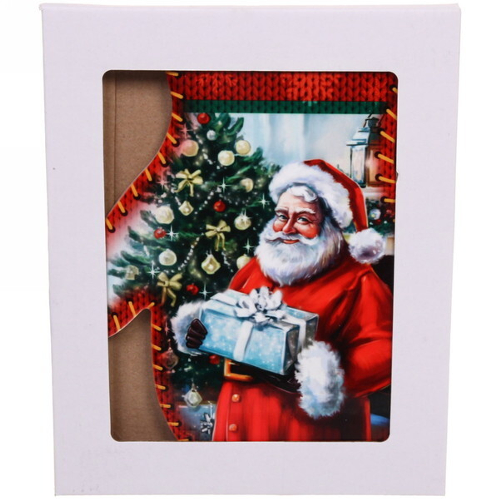 Подставка под горячее керамика «Варежка» 20*25см Дед Мороз с подарком