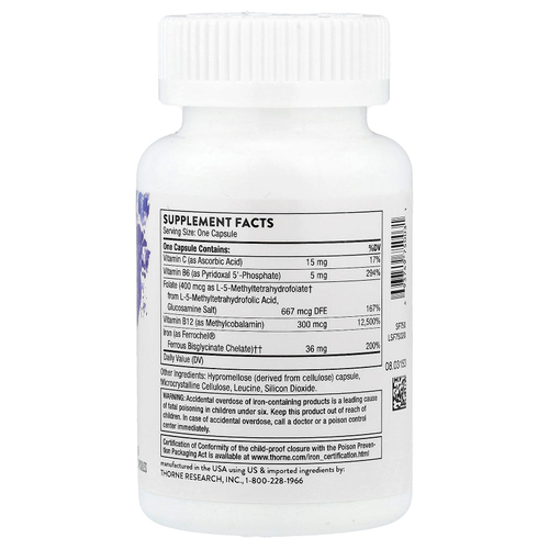 Thorne, Ferrasorb, железо с кофакторами, 60 капсул