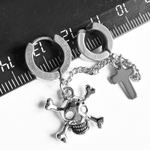 Серьга кольцо с клипсой на цепочке с подвесками "Череп, крест" для пирсинга уха. Медицинская сталь. Цена за набор.