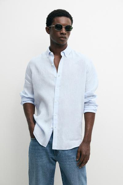 Massimo Dutti Рубашка из 100% льна, стандартного кроя, светло-голубой