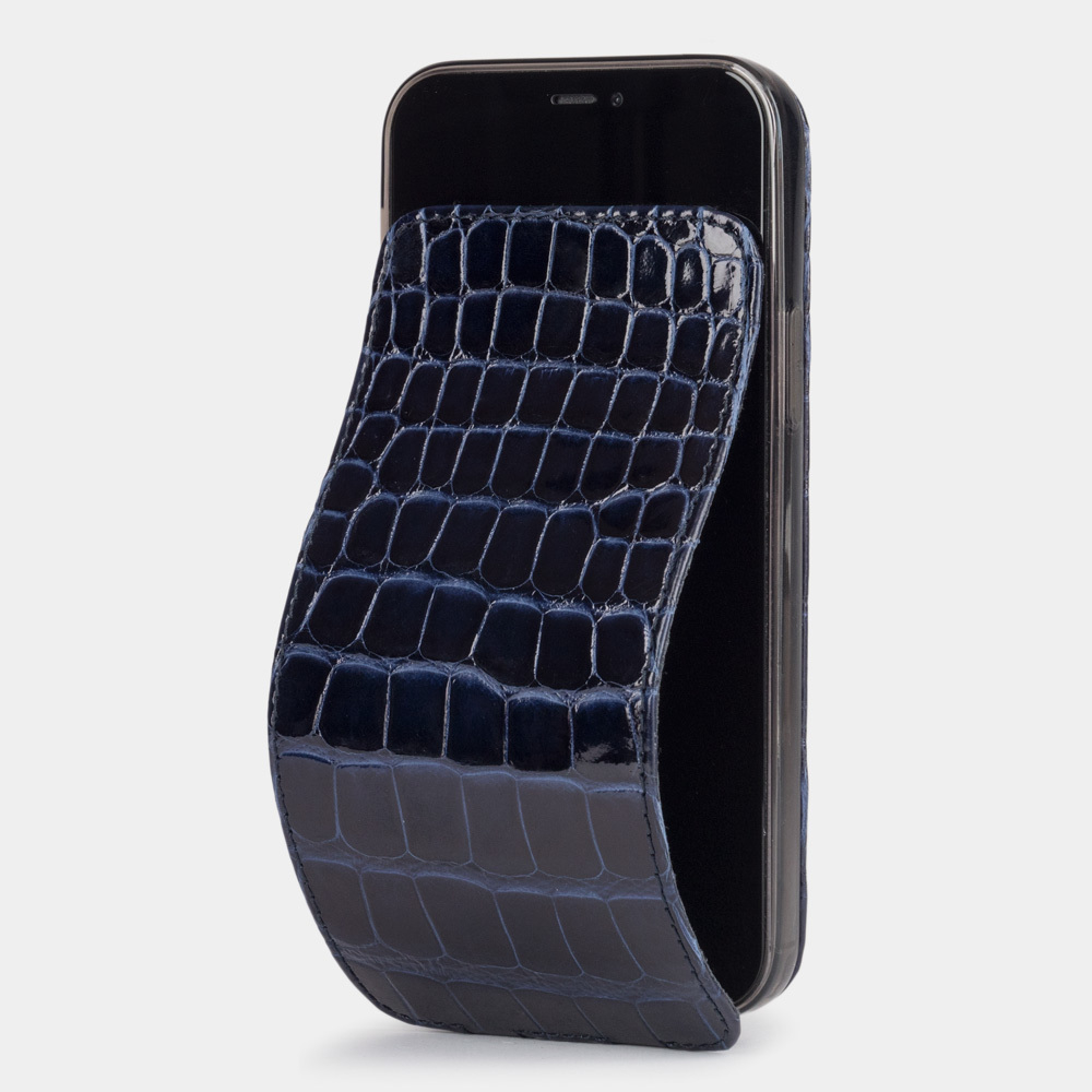 Чехол для iPhone 12/12Pro из кожи аллигатора синего цвета