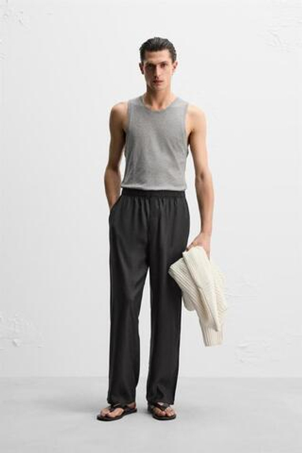 ZARA МАЙКА ИЗ КРЕПА, СЕРЫЙ С МЕЛАНЖЕВЫМ ЭФФЕКТОМ