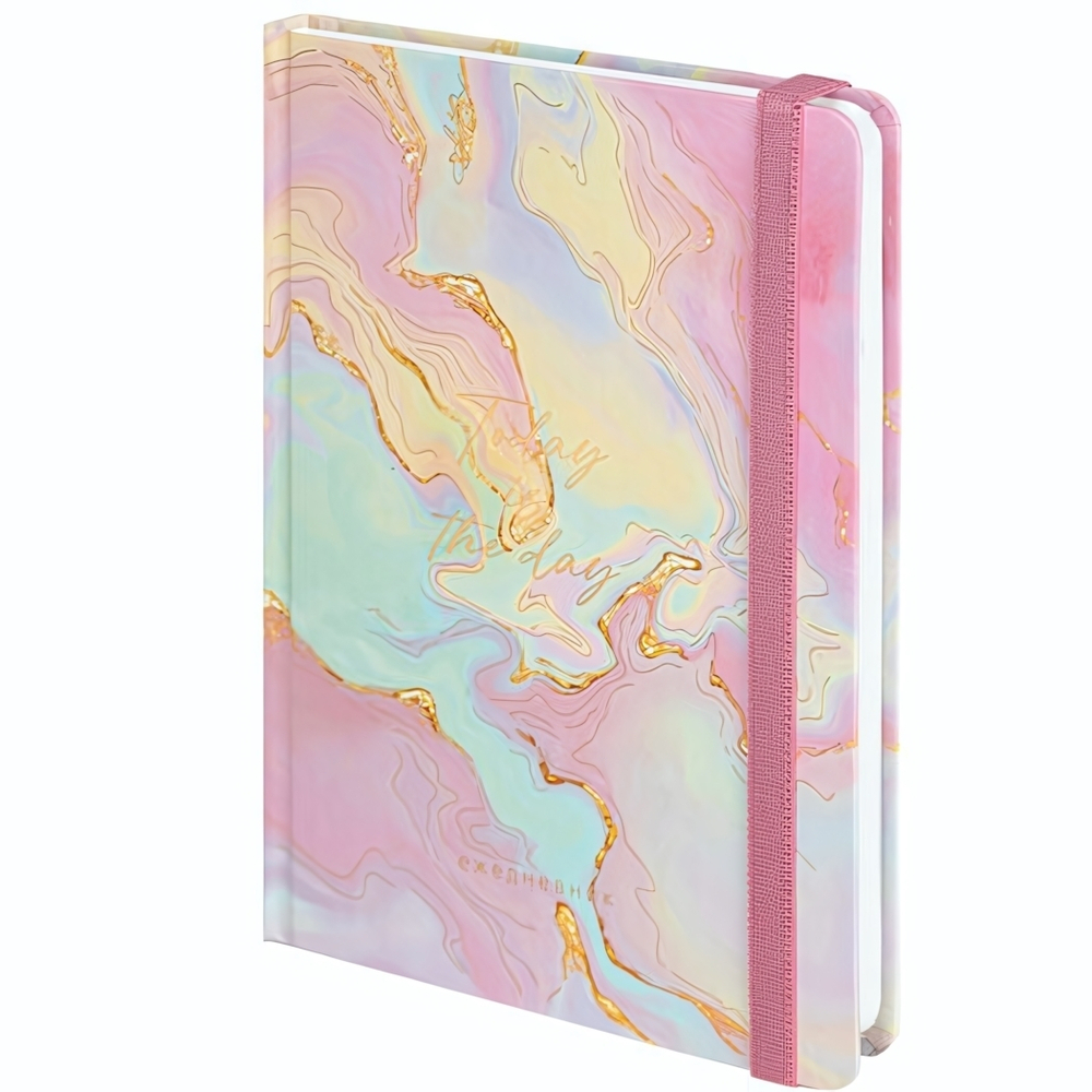 Ежедневник недатир. А5 128л. "Marble" с резинкой, твердый, фольга (STAFF)