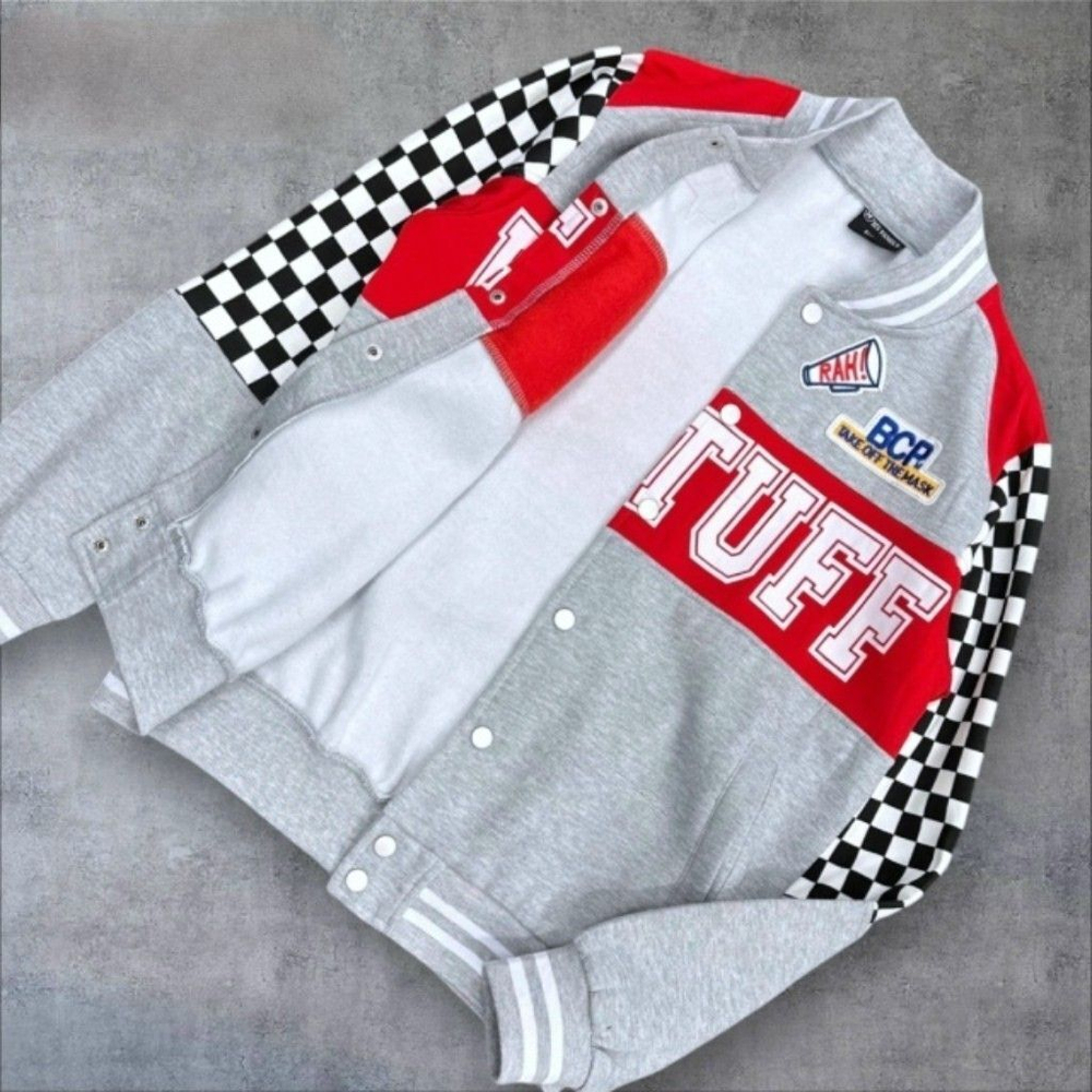 Бомбер, унисекс, хлопок, подкладка флис с начёсом, размер 46-54, цвет серый с красным