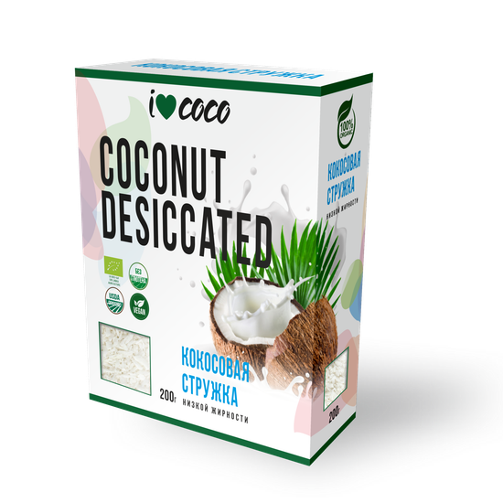 КОРОБКА! Стружка кокосовая низкой жирности I❤COCO, Шри-Ланка, 200г