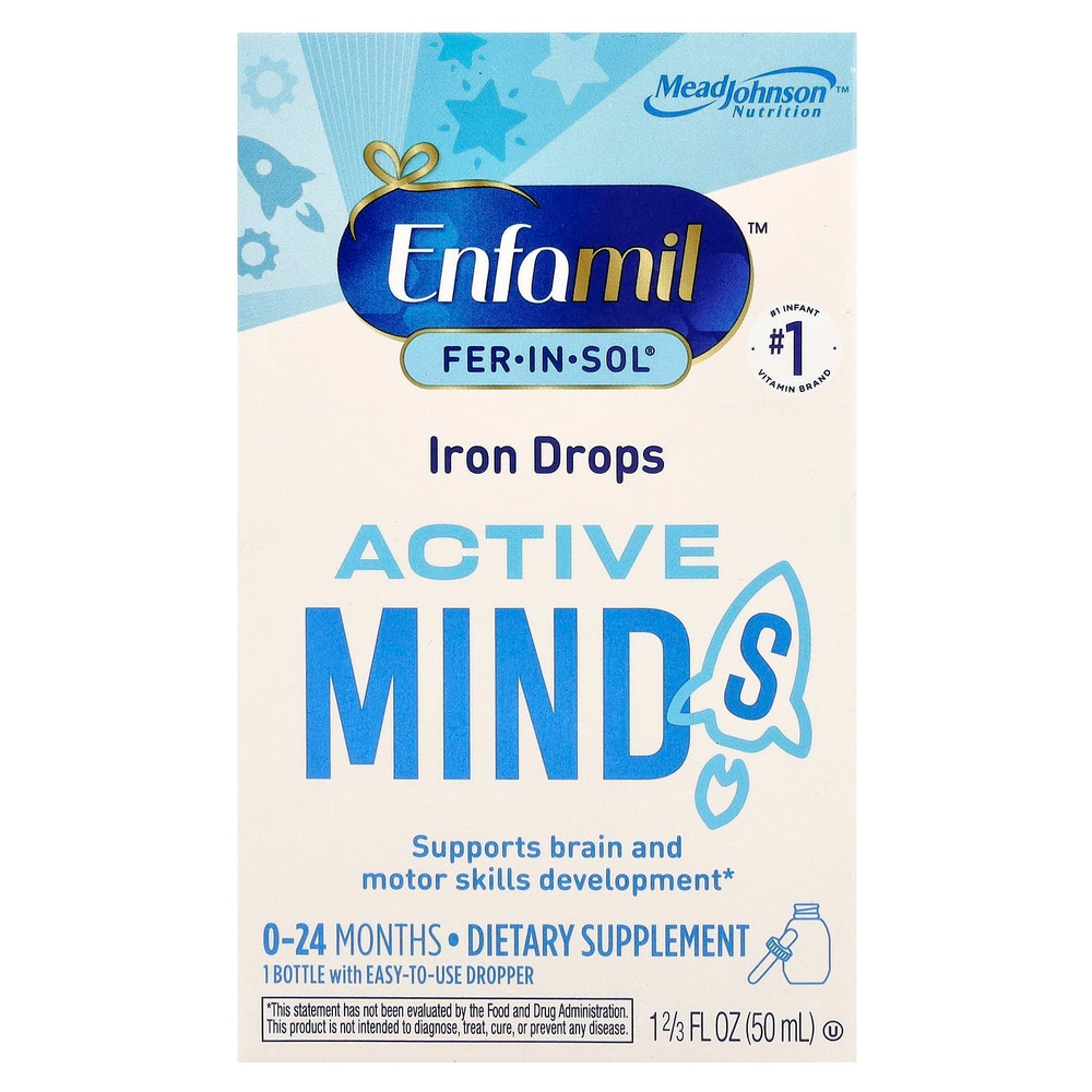 Enfamil, Fer-In-Sol®, железные капли, для активного ума, от 0 до 24 месяцев, 50 мл (1 2/3 жидк. унц.)