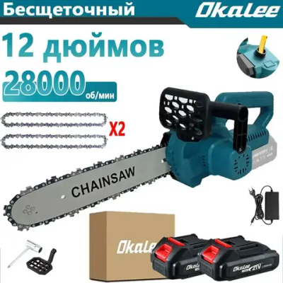 OKALEE 12 "Бесщеточная Цепная Пила Аккумуляторная Мини-ручная Пила 3500 Вт Портативный Деревообрабатывающий Режущий Инструмент-2 шт. 3,0 мА