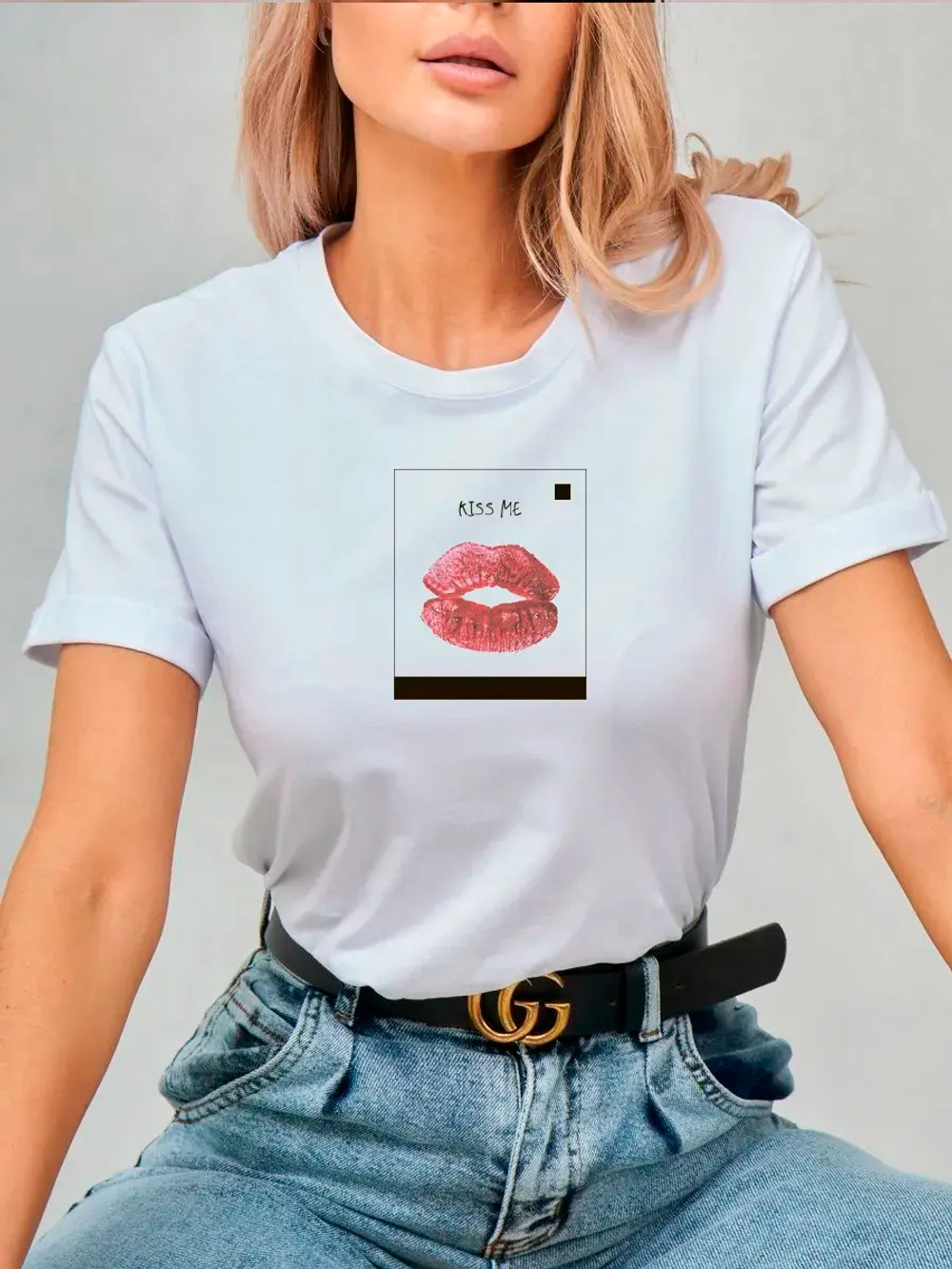 Футболка больших размеров с принтом губы