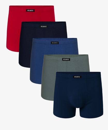 Мужские трусы шорты Atlantic, набор из 5 шт., хлопок, красные + темно-синие + голубые + изумрудные + темно-голубые, 5SMH-002