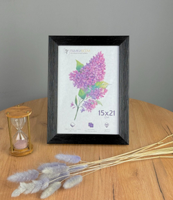 Фоторамка пластиковая 15х21 см, черная, фактура дерево, арт. 1521.628058