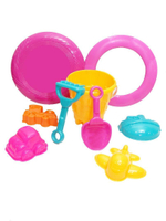 Набор для песка летний №4 ведро+совок+грабли+фрисби+кольцо+4формочки