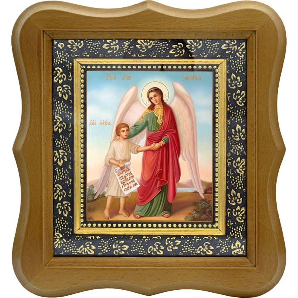 Ангел Хранитель с душой человека. Икона на холсте.