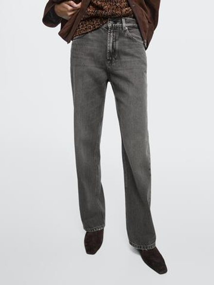 Massimo Dutti Прямые джинсы с высокой талией, угольный