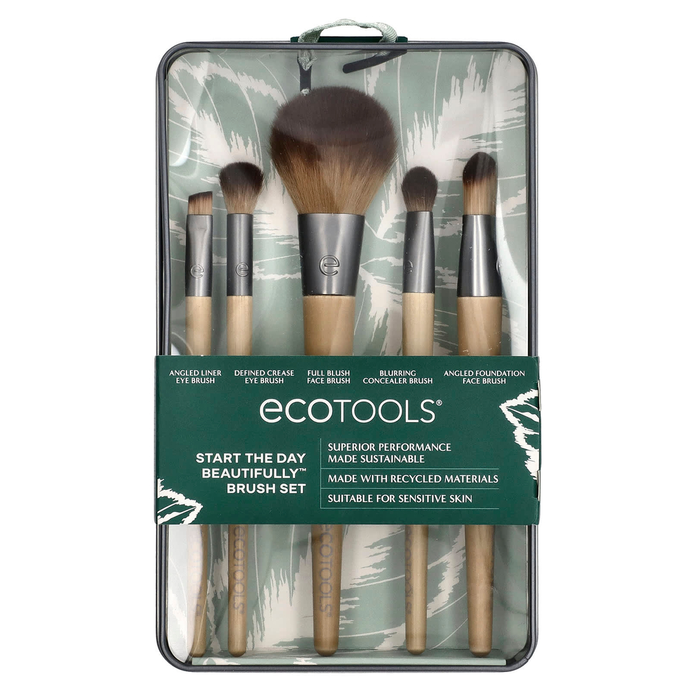 EcoTools, набор кистей «Начни день красиво», набор из 5 предметов и футляр для хранения