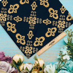 Ткань ниагара золотой Милитари на синем