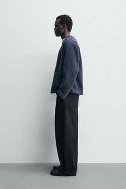 ZARA КАРДИГАН ИЗ РЕЛЬЕФНОЙ ТКАНИ С ШЕРСТЬЮ, ВЫЦВЕТШИЙ СИНИЙ