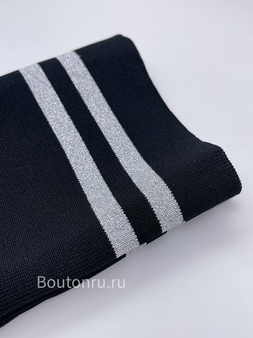 Подвяз трикотажный черный с серебристыми полосками 0.9м, ширина 14-15 см