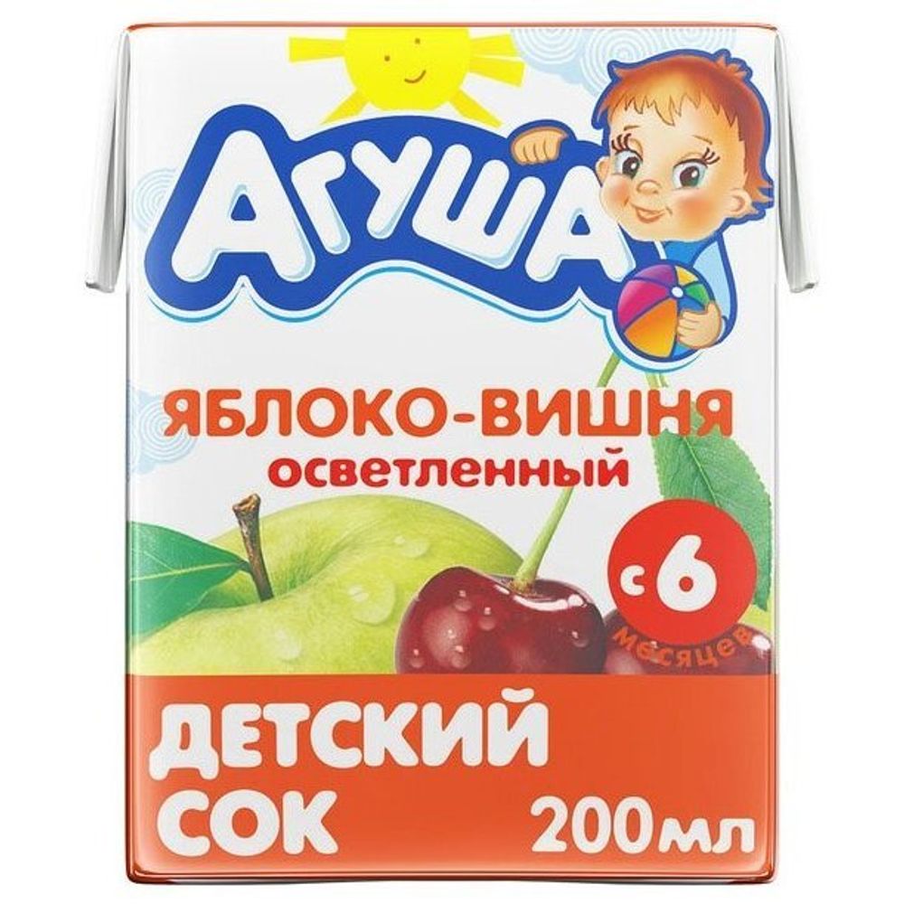 Сок Агуша, яблоко/вишня с 6 ти, 0,2 л