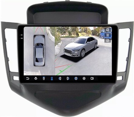 Магнитола для Chevrolet Cruze 1 2009-2012 (рамка черная) - FarCar BX045M-360 монитор 9.5" 2K QLED на Android 13, 6Гб+128Гб, CarPlay, 4G SIM-слот, 4 камеры в комплекте