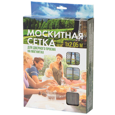 Сетка москитная для двери, 1х2.05 м, на магнитах, липучка, чер-жел, С герберами, коробка