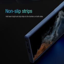 Чехол синего цвета от Nillkin для Samsung Galaxy S23 Ultra, серия Textured Case S (покрытие нейлонового волокна), полуавтоматическая механизм сдвижной шторки