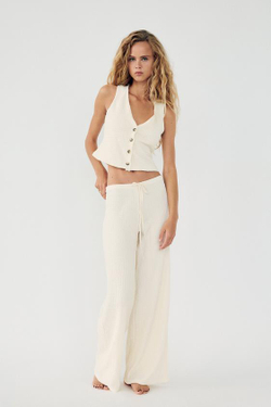 ZARA БРЮКИ ПРЯМОГО КРОЯ ИЗ РЕЛЬЕФНОЙ ТКАНИ, ЭКРЮ