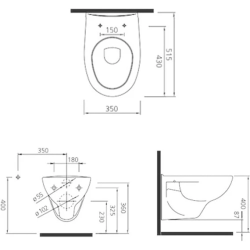 Унитаз подвесной Kale OPTIMUM 350х400х515 безободковый + сиденье