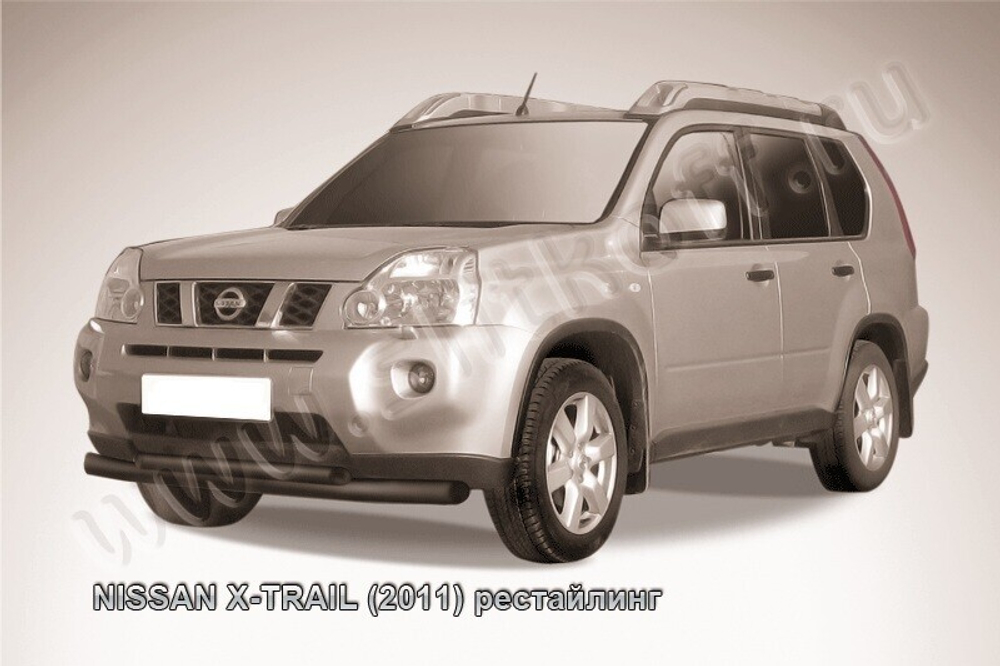 Защита переднего бампера (нержавейка) Nissan X-Trail (2011-2015) d76+d57 (черный)