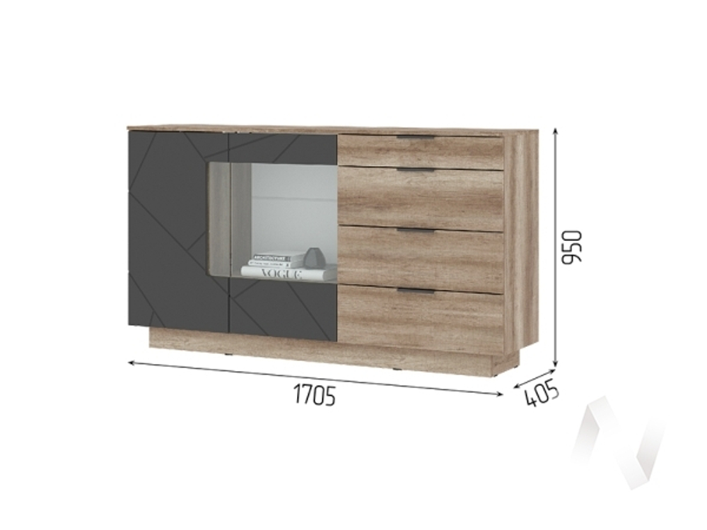 Комод 1704 4 ящика со стеклом КМ 02 МС Даллас