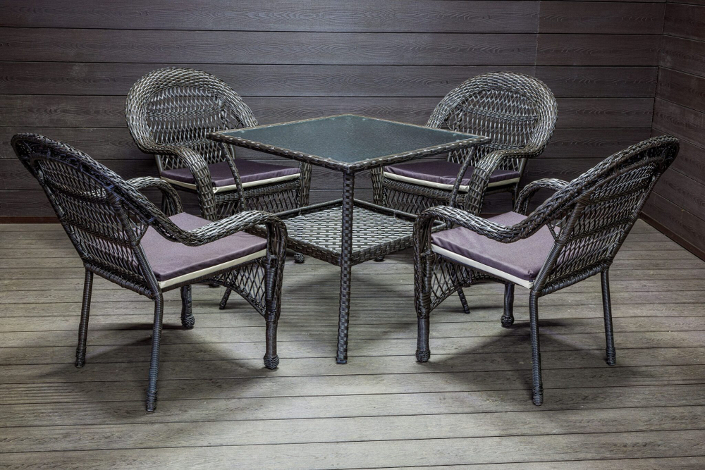 Садовый комплект из искусственного ротанга Мэдисон НЬЮ (Medison NEW) стол квадратный 80х80 + 4 кресла с подушками на сиденье