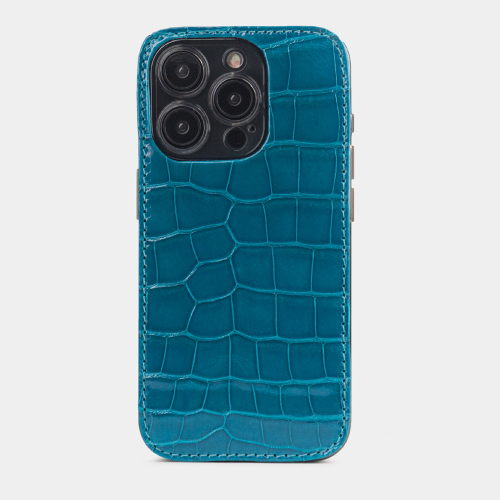 Чехол для iPhone 15 Pro из кожи аллигатора, морского цвета