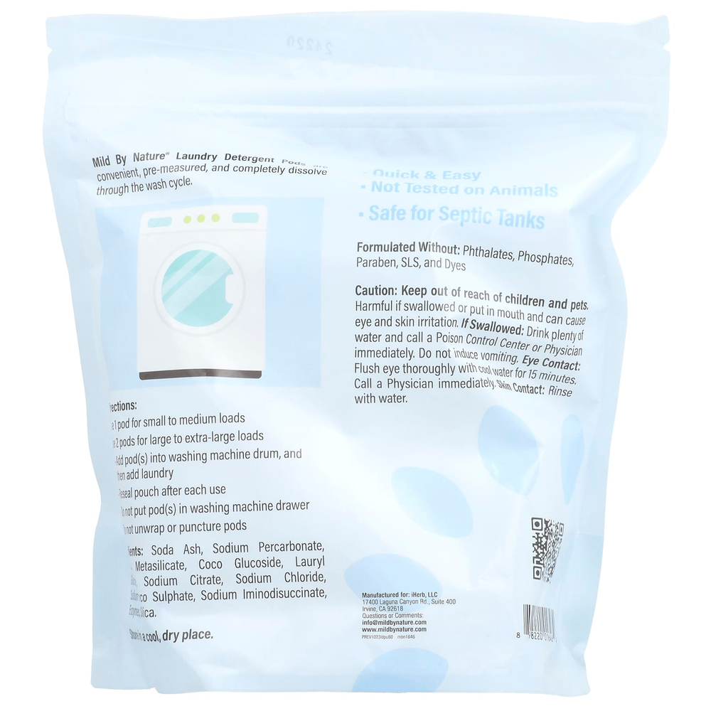 Mild By Nature, капсулы для стирки, без отдушек, 60 капсул, 1,08 кг (2,37 фунта)