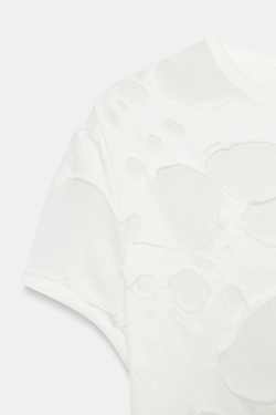 ZARA ФУТБОЛКА С РАЗРЕЗАМИ, ЖЕЛТОВАТО-БЕЛЫЙ