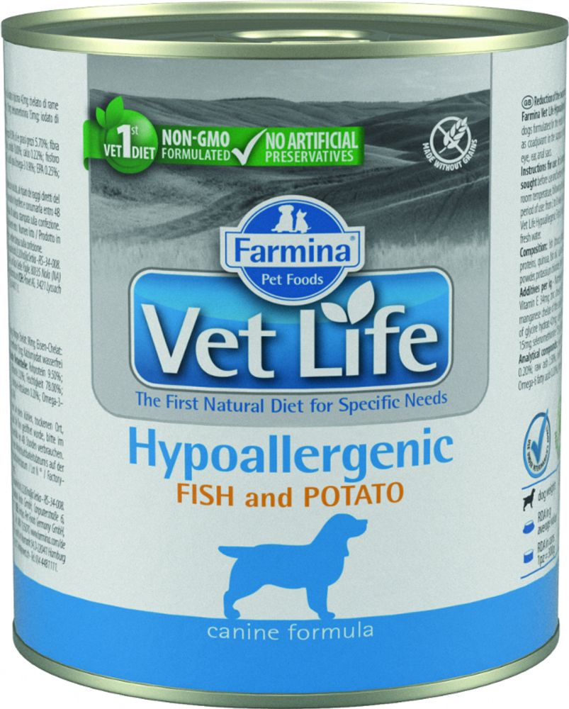 Вет Лайф паштет для собак гипо рыба с картофелем VET LIFE NATURAL DIET DOG  HYPOALLERGENIC FISH & POTATO - купить по выгодной цене | ЗооИдеал