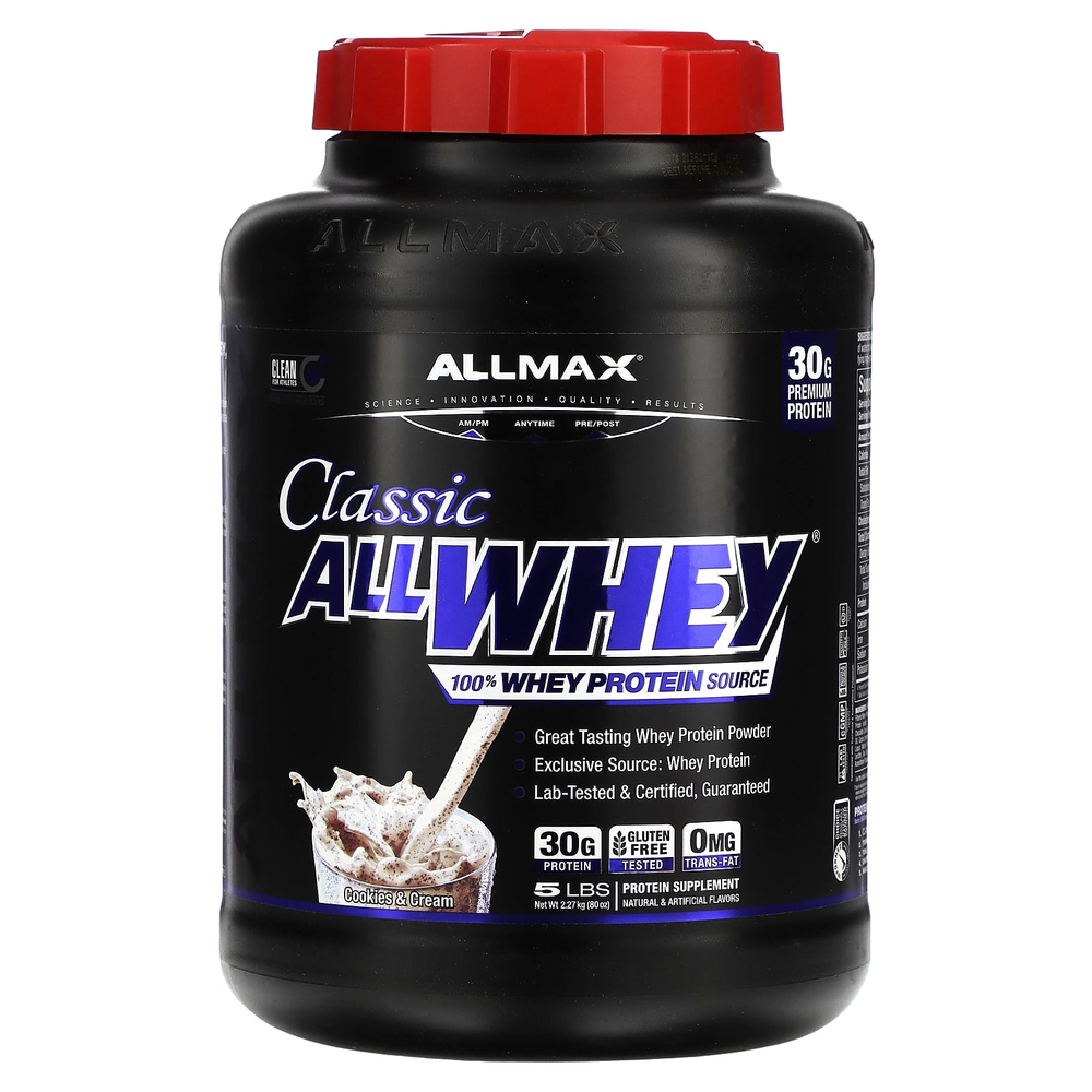 ALLMAX, CLASSIC ALLWHEY®, источник 100% сывороточного протеина, печенье и сливки, 5 фунтов (2,27 кг)