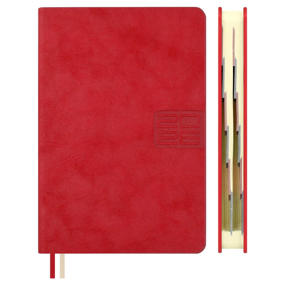 Ежедневник датированный 2026 ESCALADA, #ДУМАЙ КАК МИЛЛИАРДЕР, А6+, 176 л., арт. 70293/ 20 ТИВОЛИ ГЛОСС КРАСНЫЙ (кожзам: 126x174 мм, твёрдый переплёт, запаянный край, материал обложки: искусственная кожа "Тиволи глосс"; декор: блинтовое тиснение; спос