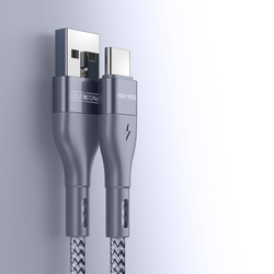 Кабель покрытый нейлоном серого цвета 200см (2м) с разъемом USB A на USB Type-C с быстрой зарядкой PD 12W от Duzzona, серия A8 Cable
