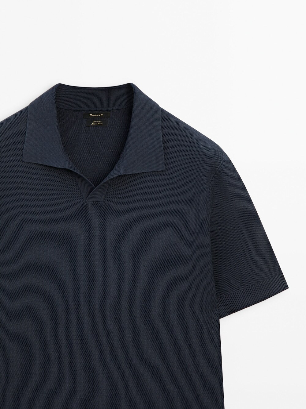 Massimo Dutti Свитер с воротником поло и короткими рукавами, темно-синий