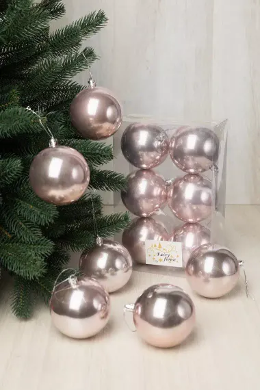 Набор пластиковых шаров Анет 80 мм., нежно-розовый матовый, 6 шт., ЕлкиТорг (150307)