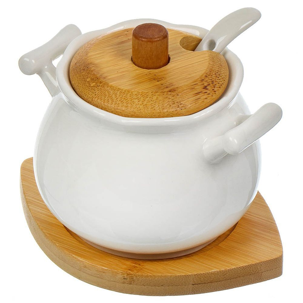 Сахарница керам, 10.5х9х8.5 см, с ложкой, на подставке, Y4-6586