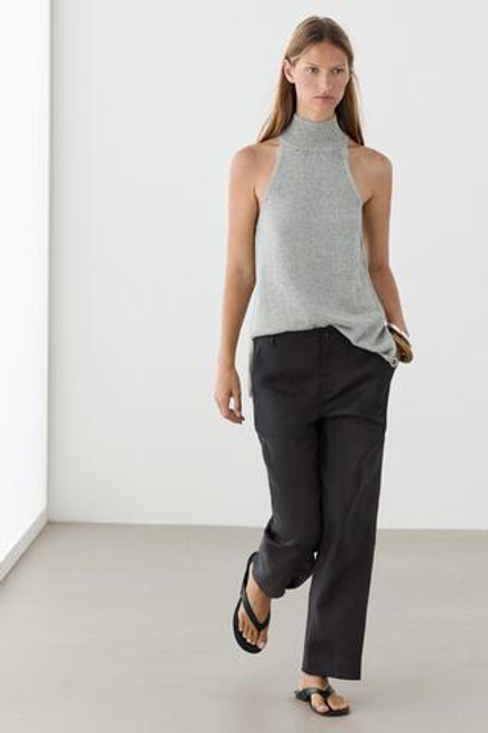 Massimo Dutti Укороченные брюки клеш из льна, темно-синий
