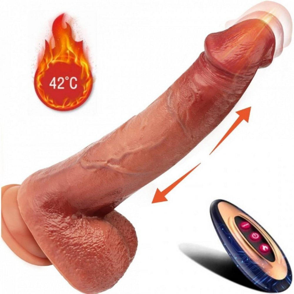 Вибратор реалистик с возвратно-поступательными движениями и нагревом с ПДУ 23,5 см