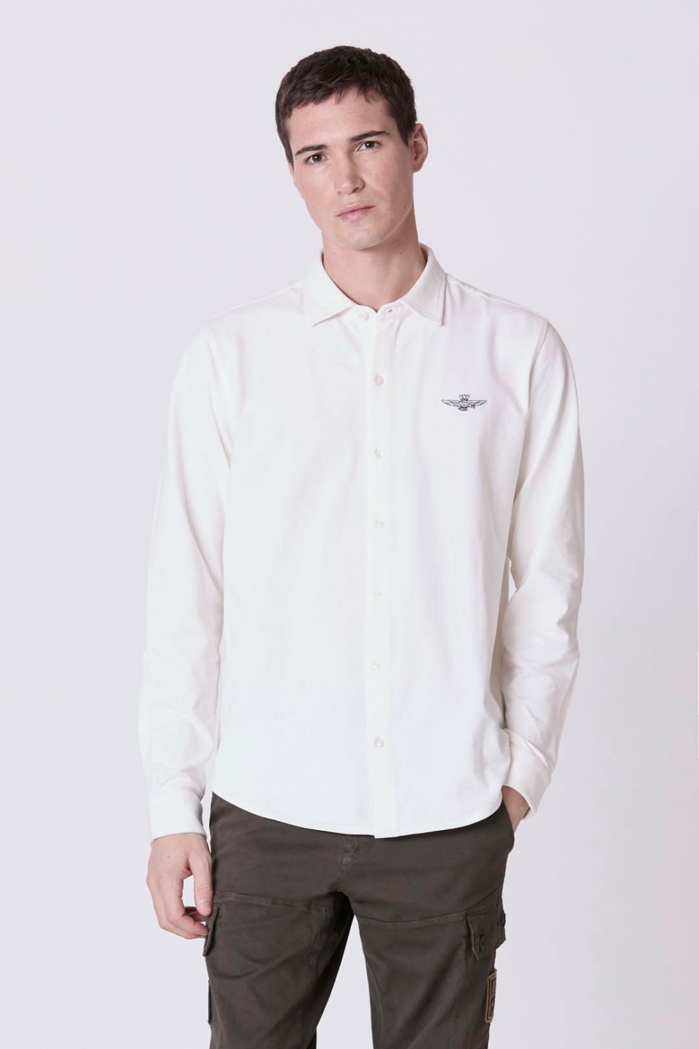 Рубашка муж. AERONAUTICA 1239 белая (лого синим)