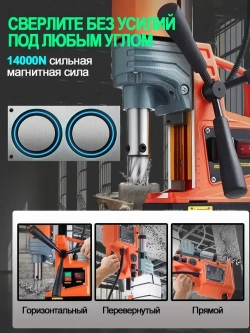 Магнитный сверлильный станок, промышленный класс, 1800 Вт, 780 об/мин, диаметр сверления 2 дюйма, регулировка 10 скоростей, с прямым и обратным вращением
