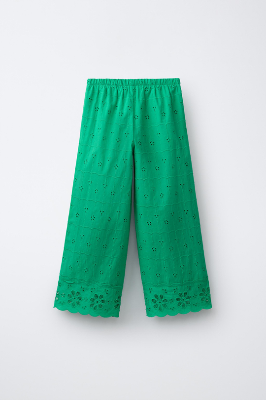 ZARA БРЮКИ WIDE LEG SCHIFFLY, ЗЕЛЕНЫЙ